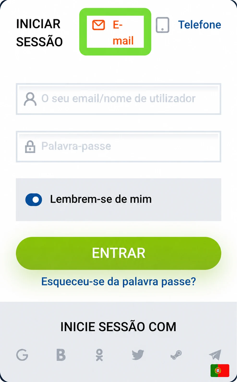 Janela de login Mostbet por email e palavra-passe